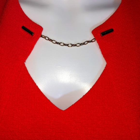 Calvin Klein | Red Embellished Gold Chain Hardware Sheath Dress Women's Size 10 - Picture 2 of 5